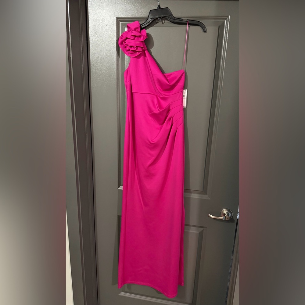 Fuchsia One-Shoulder Evening Gown